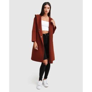 🆕 BELLE & BLOOM Walk This Way Hooded Oversized Wool Blend Coat Rust Medium